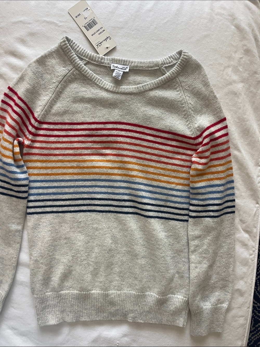 NWT Splendid Girls Size 12 Cream Crewneck Sweater with Rainbow Stripes